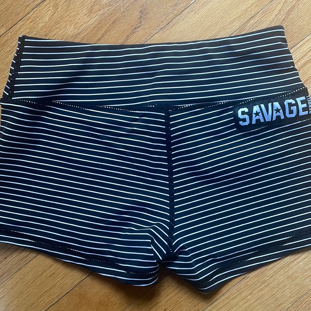 Savage Barbell black/white striped shorts size small